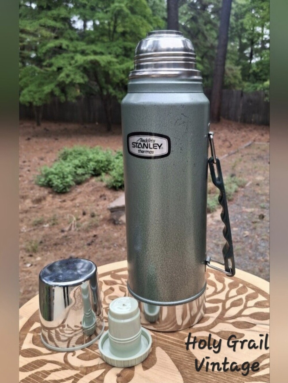 VTG 1983 Aladdin Stanley 1 Quart Vacuum Thermos Hammertone Green A-944CH